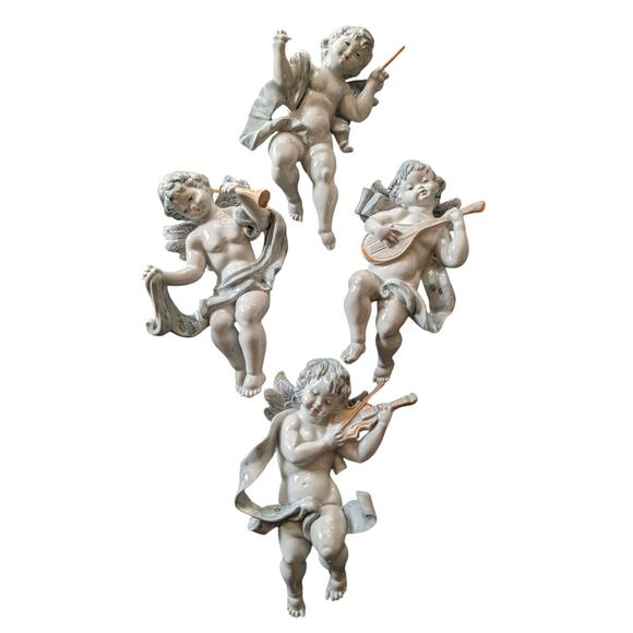 Vintage Musical Cherubs Made in Italy Plastic Wall Ornaments Set of 4 - Picture 3 of 9